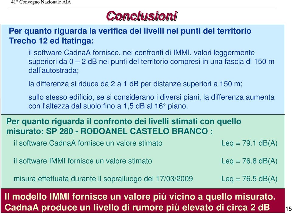 differenza aumenta con l altezza dal suolo fino a 1,5 db al 16 piano.