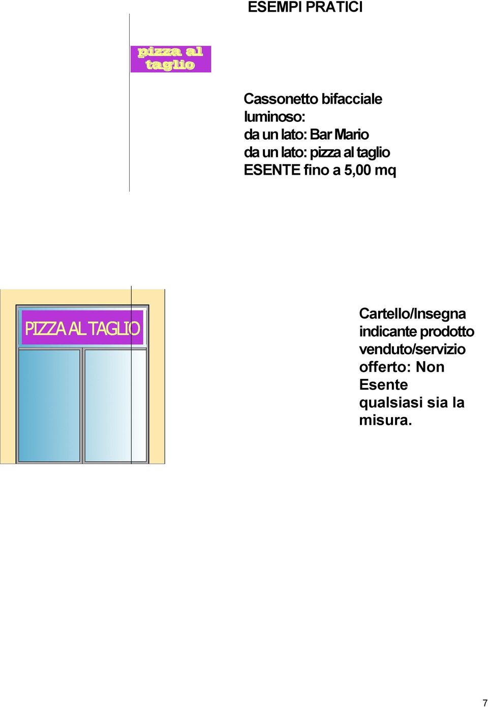 fino a 5,00 mq Cartello/Insegna indicante prodotto