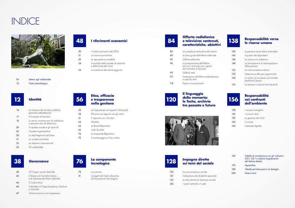 editoriale 148 La ricerca e la selezione 06 10 Lettera agli stakeholder Nota metodologica 54 54 Il controllo della società di revisione e della Corte dei Conti La creazione del valore aggiunto 94 99