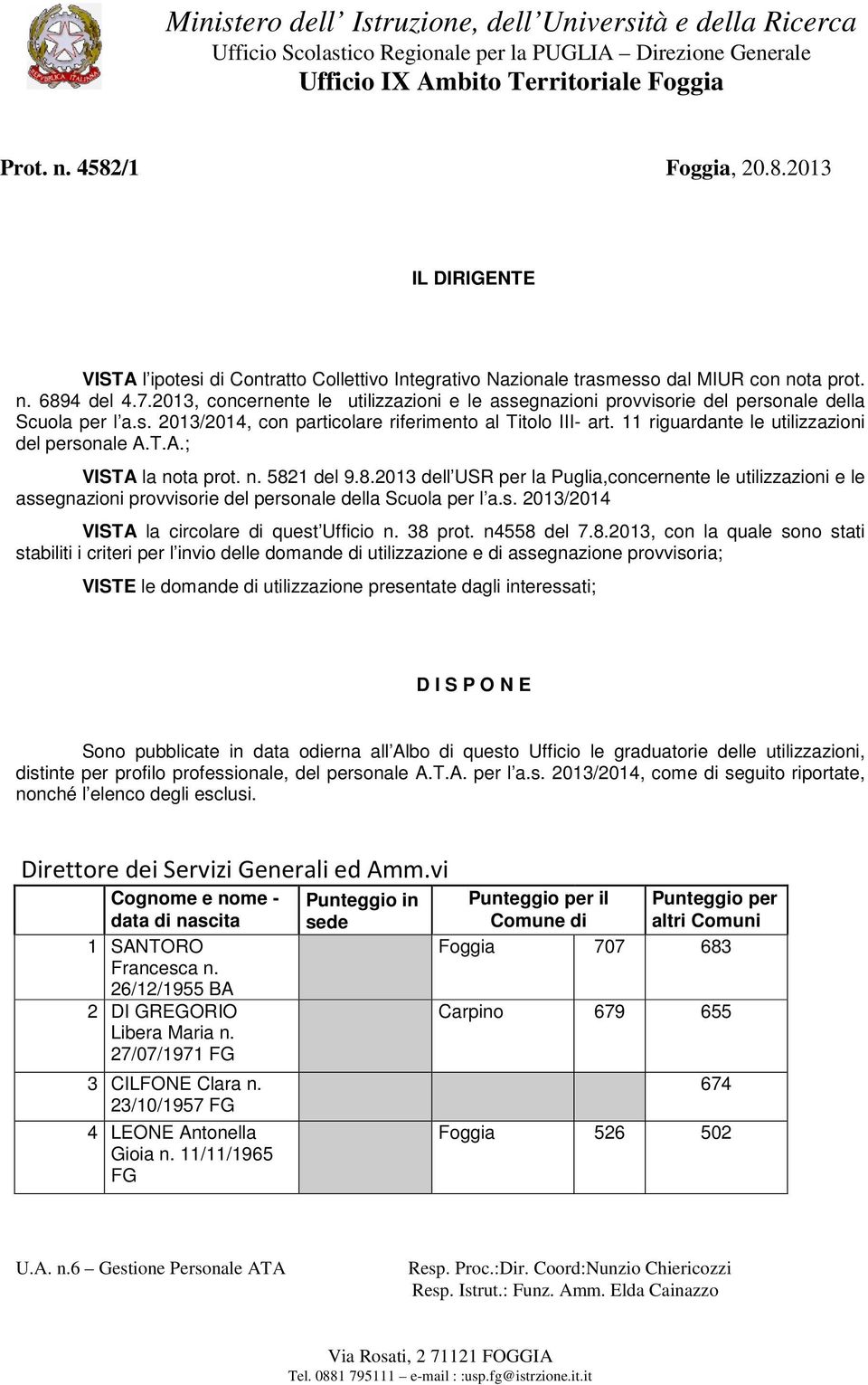 2013, concernente le utilizzazioni e le assegnazioni provvisorie del personale della Scuola per l a.s. 2013/2014, con particolare riferimento al Titolo III- art.