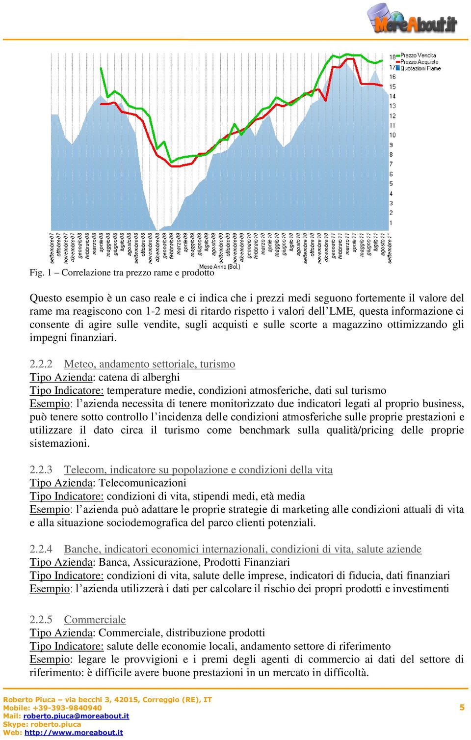 2.2 Meteo, andamento settoriale, turismo Tipo Azienda: catena di alberghi Tipo Indicatore: temperature medie, condizioni atmosferiche, dati sul turismo Esempio: l azienda necessita di tenere