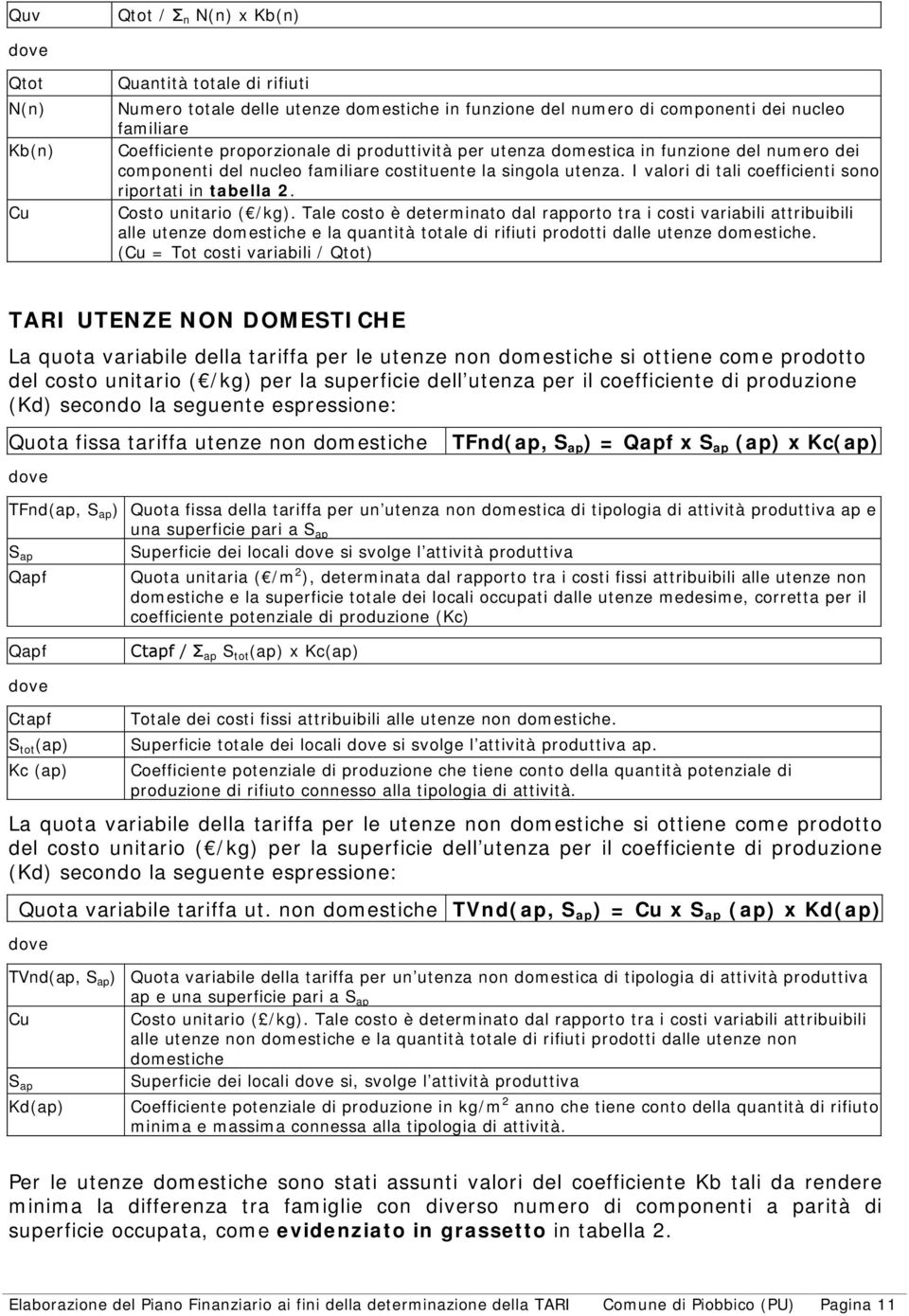 Costo unitario ( /kg). Tale costo è determinato dal rapporto tra i costi variabili attribuibili alle utenze domestiche e la quantità totale di rifiuti prodotti dalle utenze domestiche.