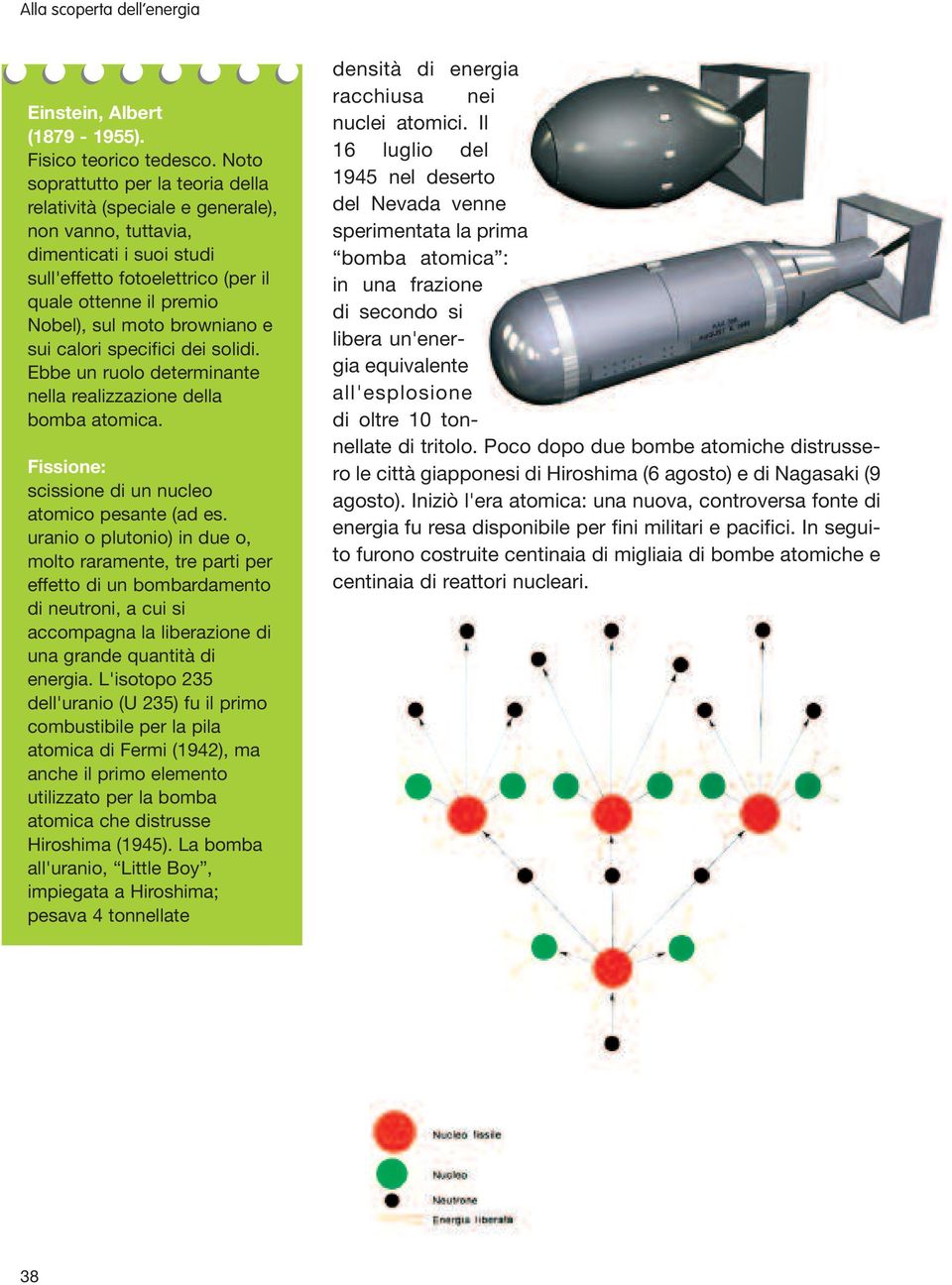 browniano e sui calori specifici dei solidi. Ebbe un ruolo determinante nella realizzazione della bomba atomica. Fissione: scissione di un nucleo atomico pesante (ad es.