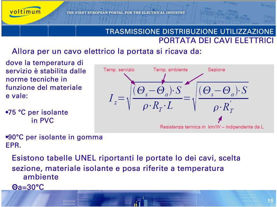 C per isolante in PVC 90 C per isolante in gomma EPR.