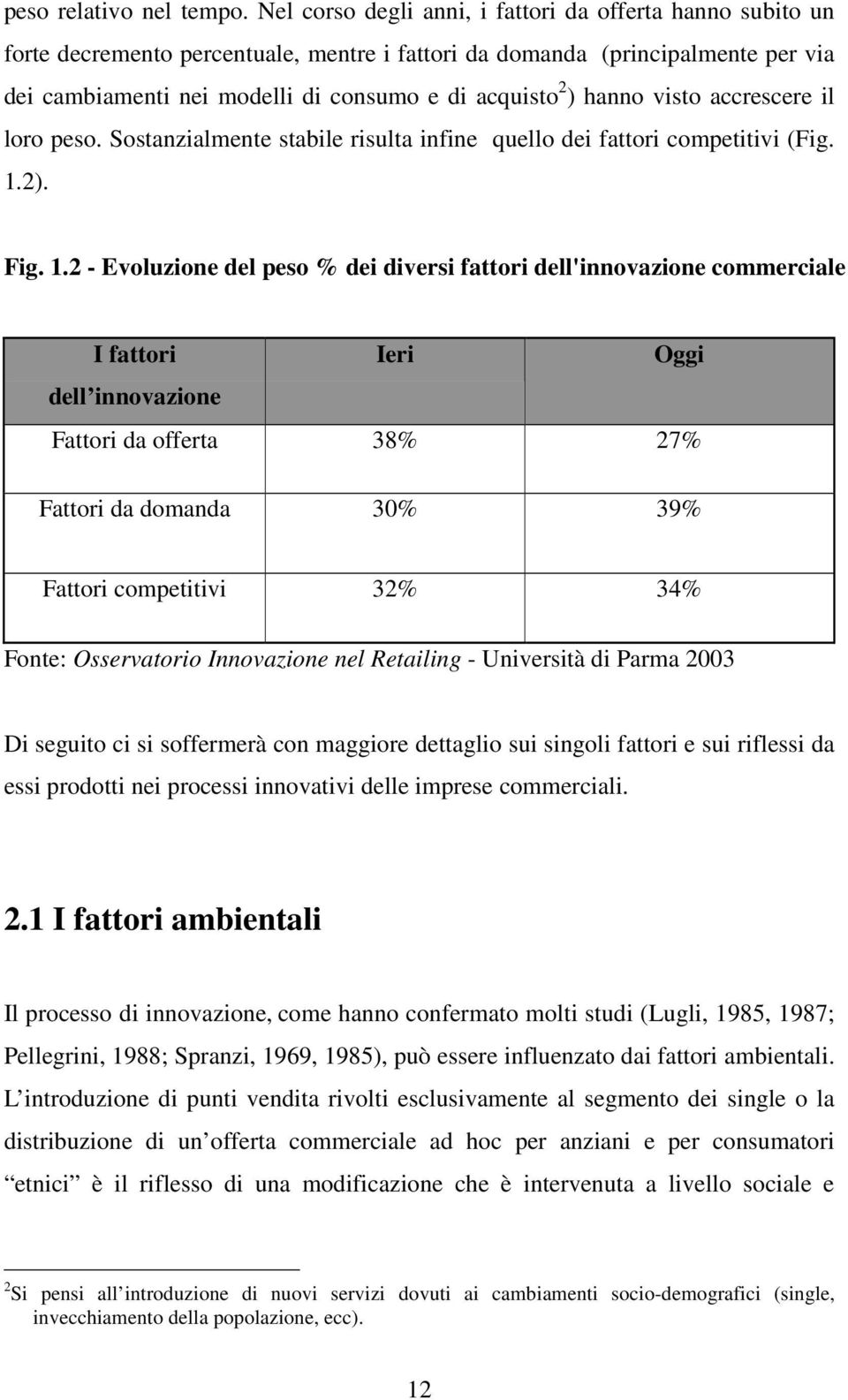 hanno visto accrescere il loro peso. Sostanzialmente stabile risulta infine quello dei fattori competitivi (Fig. 1.