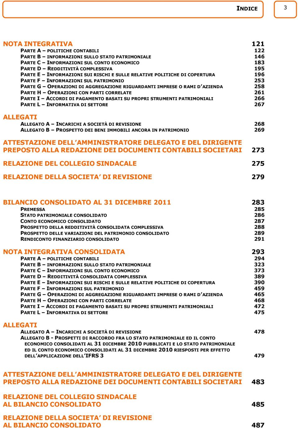 OPERAZIONI CON PARTI CORRELATE 261 PARTE I ACCORDI DI PAGAMENTO BASATI SU PROPRI STRUMENTI PATRIMONIALI 266 PARTE L INFORMATIVA DI SETTORE 267 ALLEGATI ALLEGATO A INCARICHI A SOCIETÀ DI REVISIONE 268