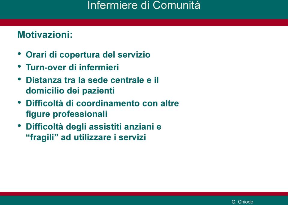 dei pazienti Difficoltà di coordinamento con altre figure