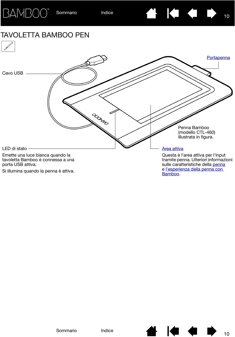 Si illumina quando la penna è attiva. Area attiva Questa è l'area attiva per l'input tramite penna.