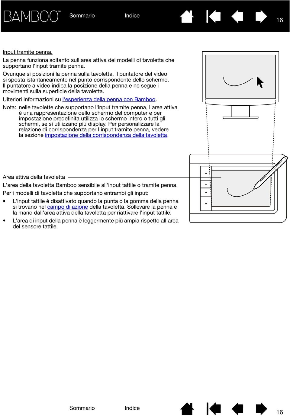 Il puntatore a video indica la posizione della penna e ne segue i movimenti sulla superficie della tavoletta. Ulteriori informazioni su l'esperienza della penna con Bamboo.