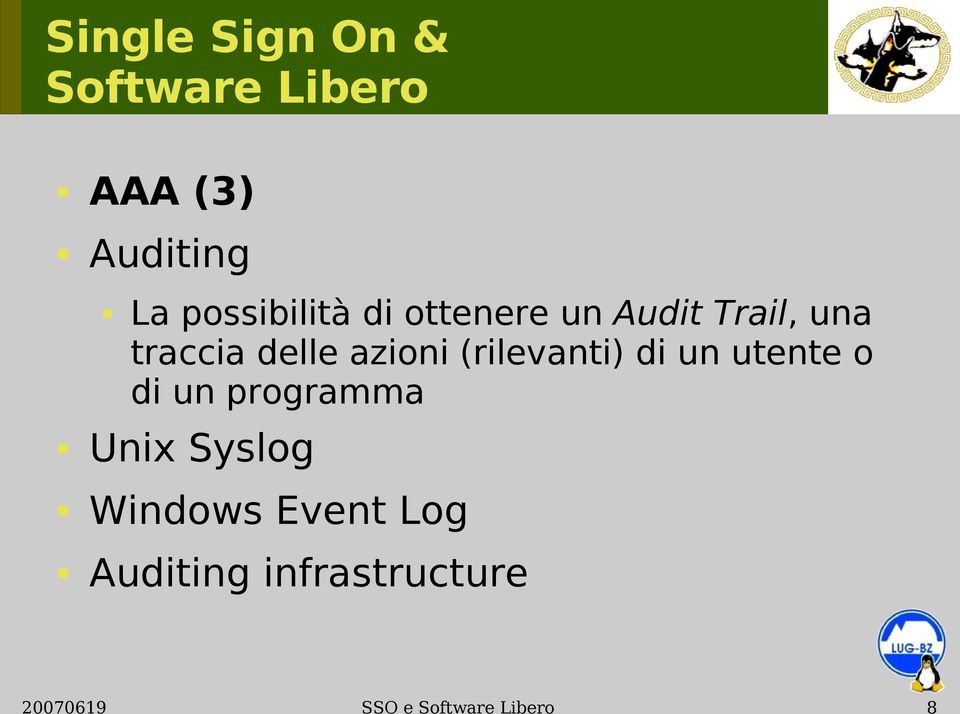 di un utente o di un programma Unix Syslog