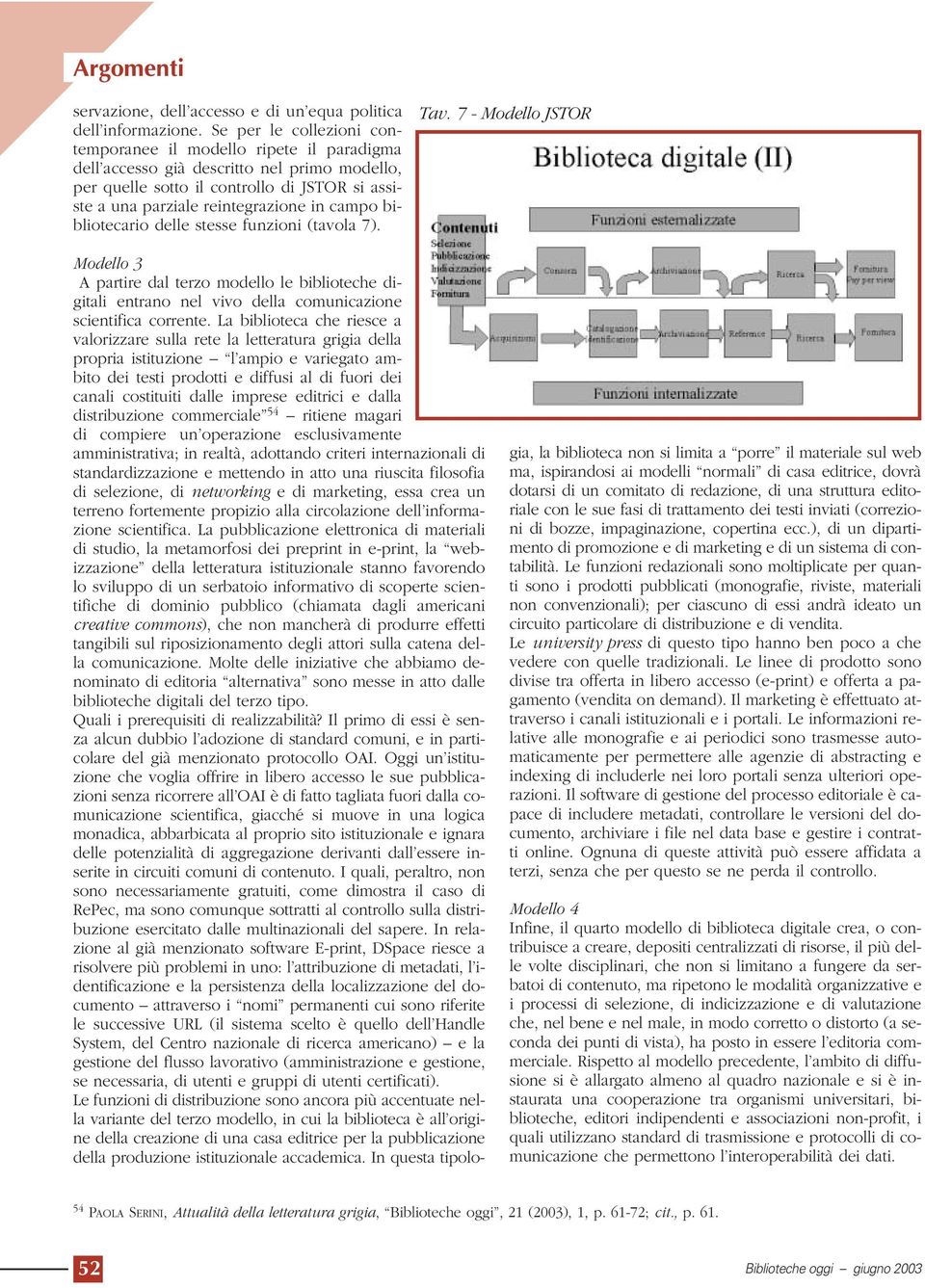 campo bibliotecario delle stesse funzioni (tavola 7). Tav. 7 - Modello JSTOR Modello 3 A partire dal terzo modello le biblioteche digitali entrano nel vivo della comunicazione scientifica corrente.