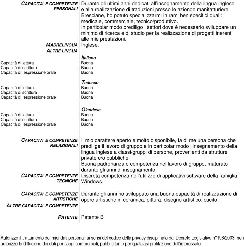 specifici quali: medicale, commerciale, tecnico/produttivo.