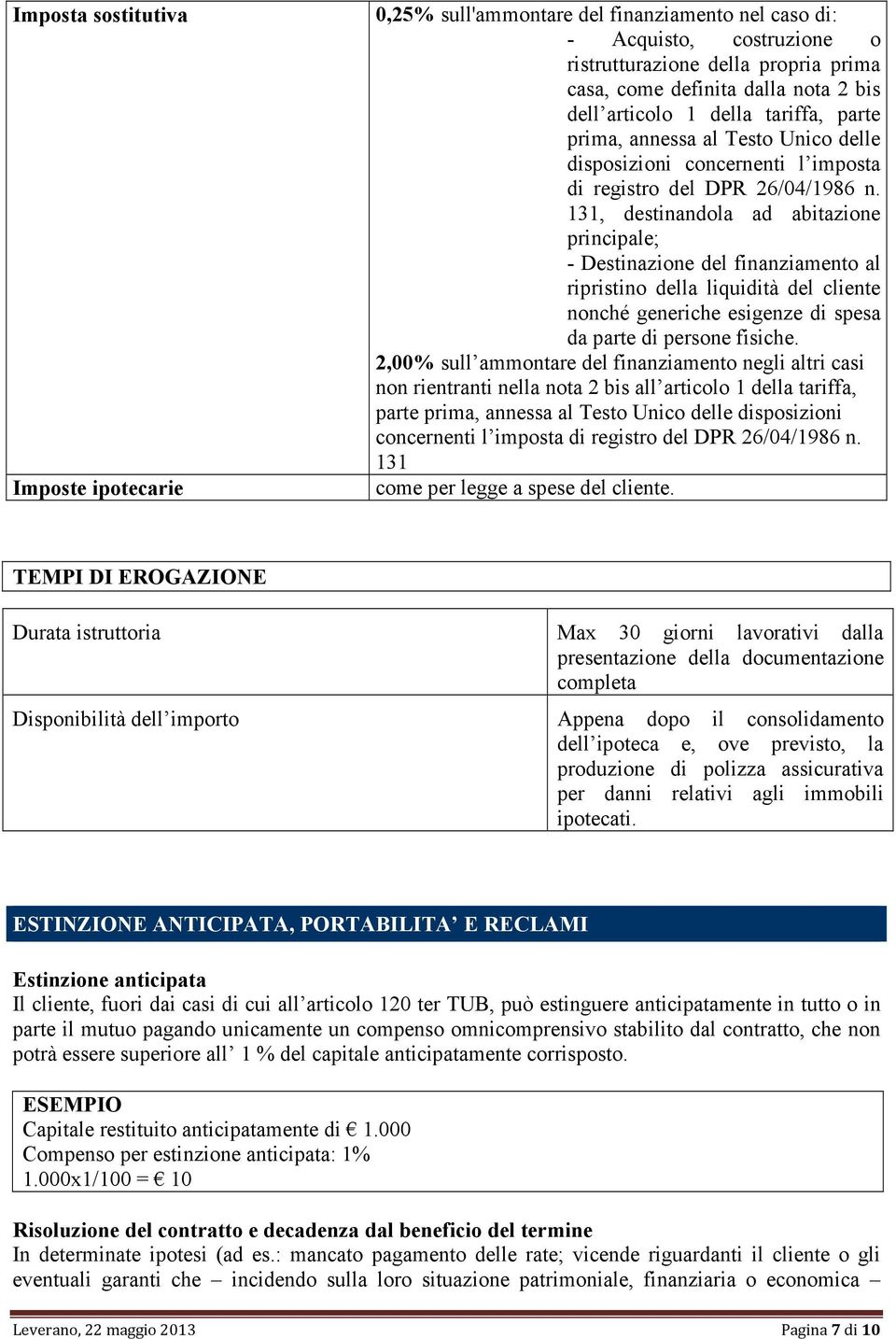 131, destinandola ad abitazione principale; - Destinazione del finanziamento al ripristino della liquidità del cliente nonché generiche esigenze di spesa da parte di persone fisiche.