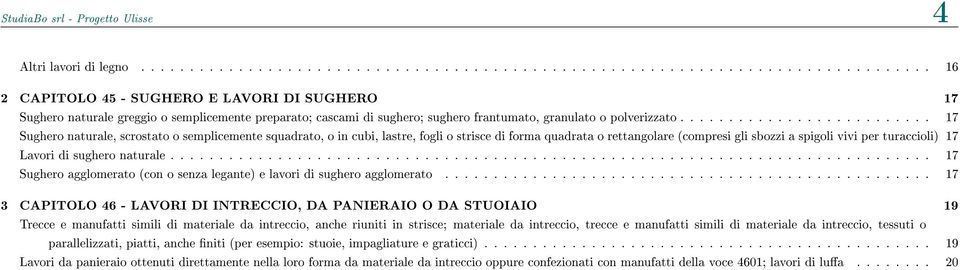 ......................... 17 Sughero naturale, scrostato o semplicemente squadrato, o in cubi, lastre, fogli o strisce di forma quadrata o rettangolare (compresi gli sbozzi a spigoli vivi per