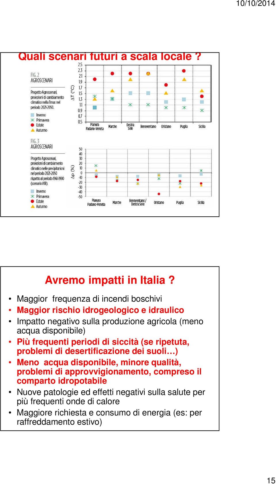 disponibile) Più frequenti periodi di siccità (se ripetuta, problemi di desertificazione dei suoli ) Meno acqua disponibile, minore qualità,