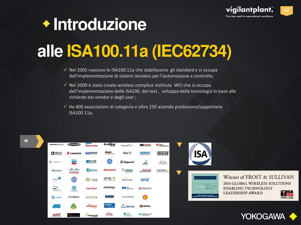 controllo; Nel 2009 è stato creato wireless complice institute WCI che si occupa dell implementazione delle ISA100,