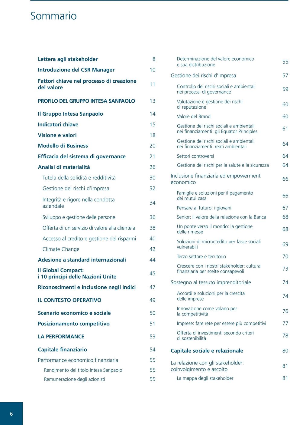 32 Integrità e rigore nella condotta aziendale 34 Sviluppo e gestione delle persone 36 Offerta di un servizio di valore alla clientela 38 Accesso al credito e gestione dei risparmi 40 Climate Change