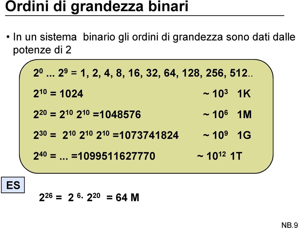 . 2 10 = 1024 ~ 10 3 1K 2 20 = 2 10 2 10 =1048576 ~ 10 6 1M 2 30 = 2 10 2 10 2