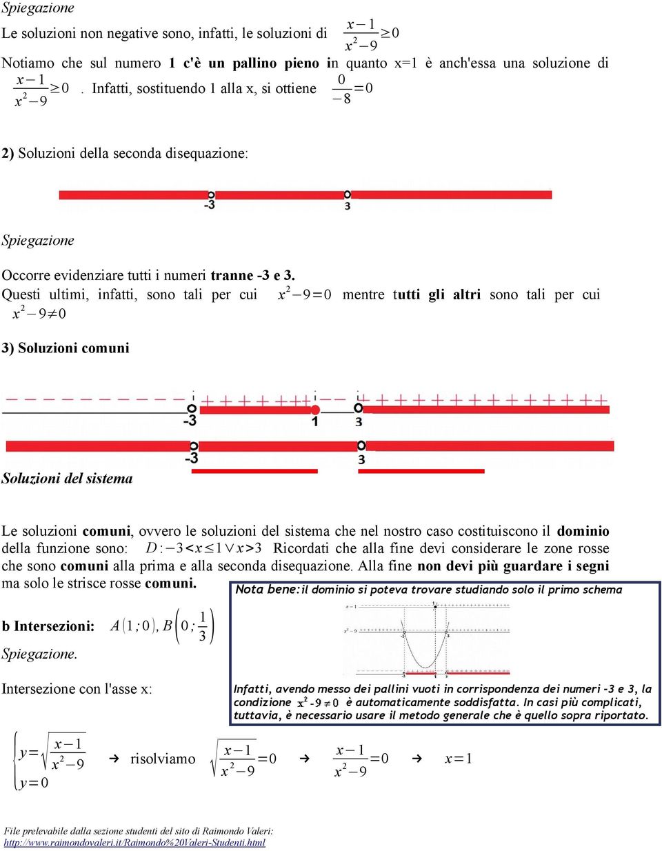 Questi ultimi, infatti, sono tali per cui x 2 9=0 mentre tutti gli altri sono tali per cui x 2 9 0 3) Soluzioni comuni Soluzioni del sistema Le soluzioni comuni, ovvero le soluzioni del sistema che