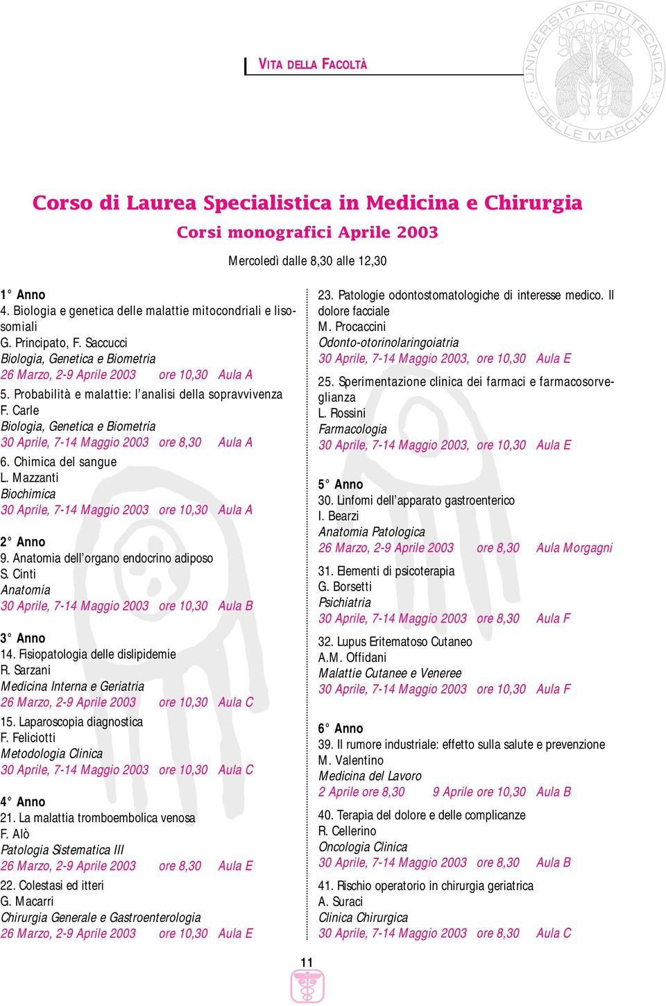 Probabilità e malattie: l analisi della sopravvivenza F. Carle Biologia, Genetica e Biometria 30 Aprile, 7-14 Maggio 2003 ore 8,30 Aula A 6. Chimica del sangue L.