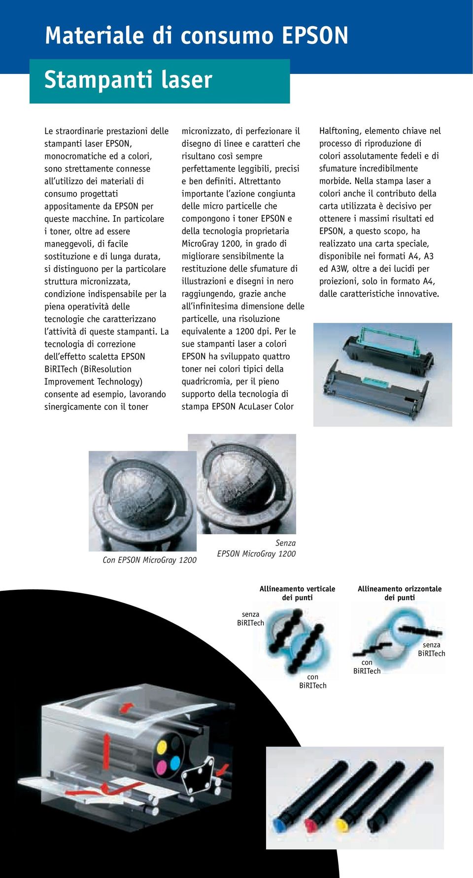 In particolare i toner, oltre ad essere maneggevoli, di facile sostituzione e di lunga durata, si distinguono per la particolare struttura micronizzata, condizione indispensabile per la piena