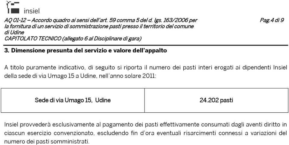 interi erogati ai dipendenti Insiel della sede di via Umago 15 a Udine, nell anno solare 2011: Sede di via Umago 15, Udine 24.