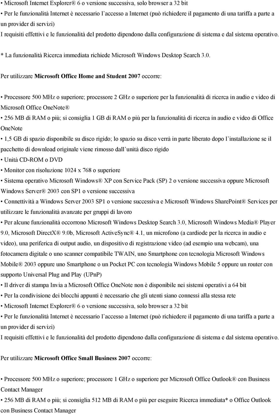 256 MB di RAM o più; si consiglia 1 GB di RAM o più per la funzionalità di ricerca in audio e video di Office OneNote 1,5 GB di spazio disponibile su disco rigido; lo spazio su disco verrà in parte