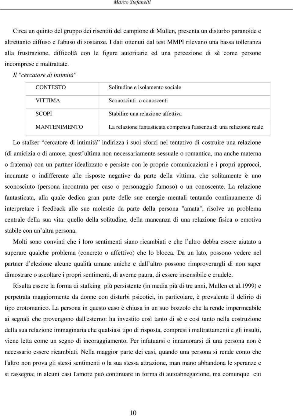 Il "cercatore di intimità" CONTESTO VITTIMA SCOPI MANTENIMENTO Solitudine e isolamento sociale Sconosciuti o conoscenti Stabilire una relazione affettiva La relazione fantasticata compensa l'assenza