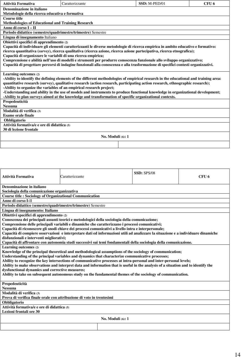 educativo e formativo: ricerca quantitativa (survey), ricerca qualitativa (ricerca azione, ricerca azione partecipativa, ricerca etnografica); Capacità di organizzare le variabili di una ricerca