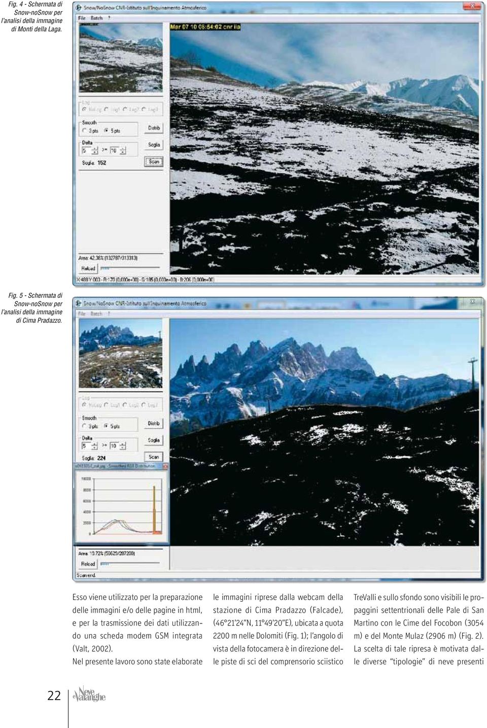 Nel presente lavoro sono state elaborate le immagini riprese dalla webcam della stazione di Cima Pradazzo (Falcade), (46 21 24 N, 11 49 E), ubicata a quota 2 m nelle Dolomiti (Fig.