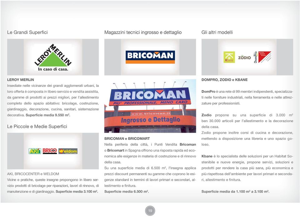 AKI, BRICOCENTER e WELDOM Vicine e pratiche, queste insegne propongono in libero servizio prodotti di bricolage per riparazioni, lavori di rinnovo, di manutenzione e di giardinaggio. 2.