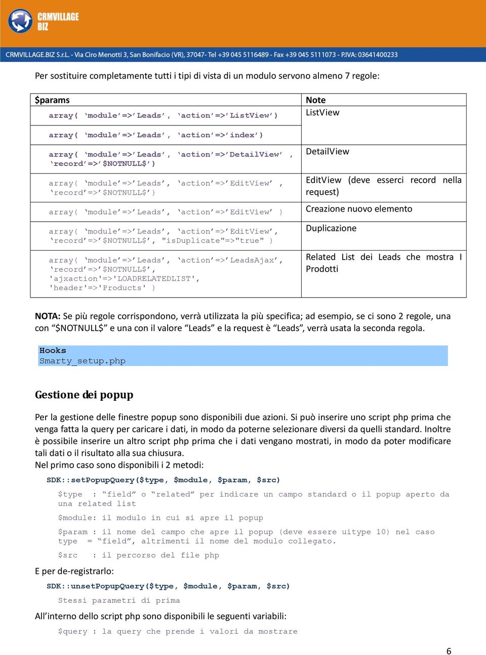 EditView, record => $NOTNULL$, "isduplicate"=>"true" ) array( module => Leads, action => LeadsAjax, record => $NOTNULL$, 'ajxaction'=>'loadrelatedlist', 'header'=>'products' ) Note ListView