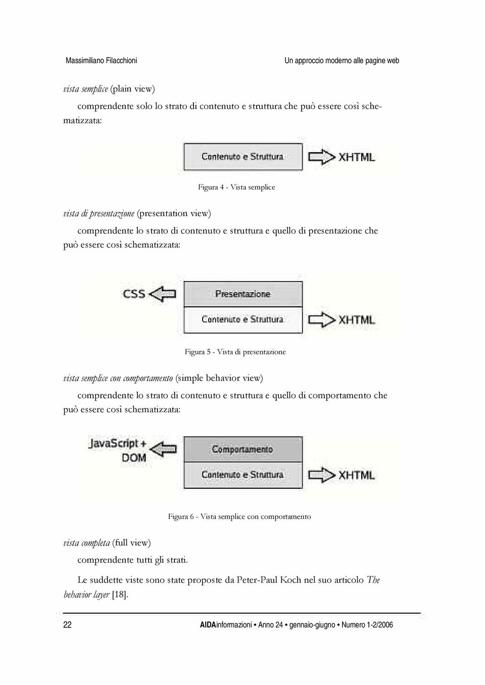 vista semplice con comportamento (simple behavior view) comprendente lo strato di contenuto e struttura e quello di comportamento che può essere così schematizzata: Figura 6 - Vista semplice con