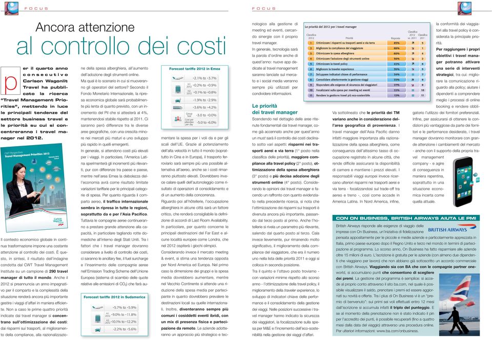 CWT Perspectives Travel Management Priorities Gennaio Sintesi Il contesto economico globale in continua trasformazione impone una costante attenzione al controllo dei costi.