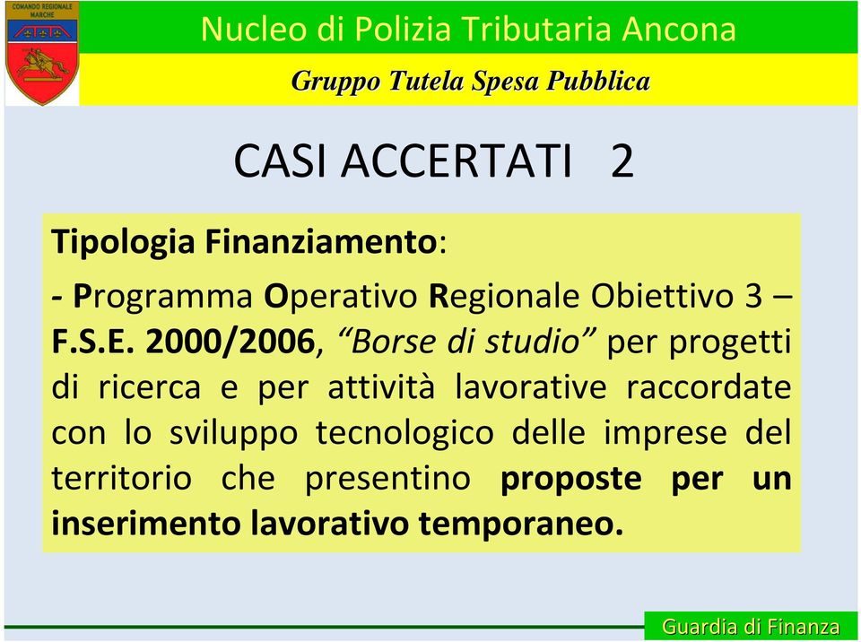 2000/2006, Borse di studio per progetti di ricerca e per attività