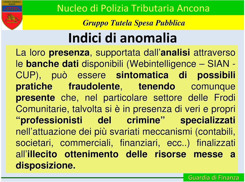 Comunitarie, talvolta si è in presenza di veri e propri professionisti del crimine specializzati nell attuazione dei più svariati