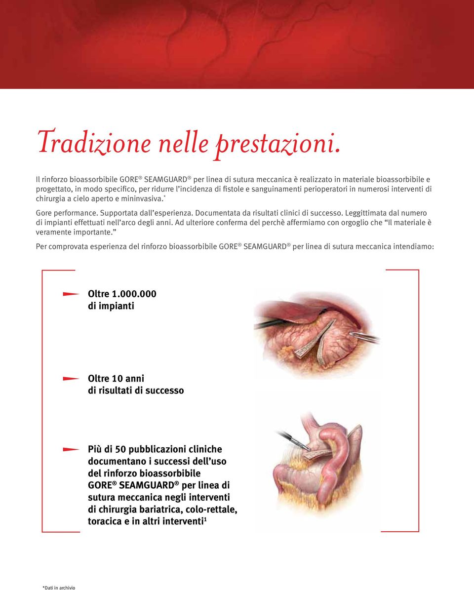 perioperatori in numerosi interventi di chirurgia a cielo aperto e mininvasiva. * Gore performance. Supportata dall esperienza. Documentata da risultati clinici di successo.