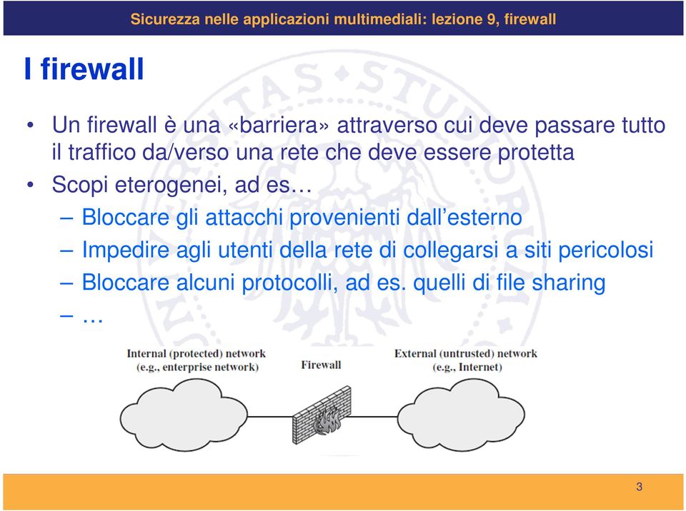 protetta Scopi eterogenei, ad es Bloccare gli attacchi provenienti dall esterno Impedire agli
