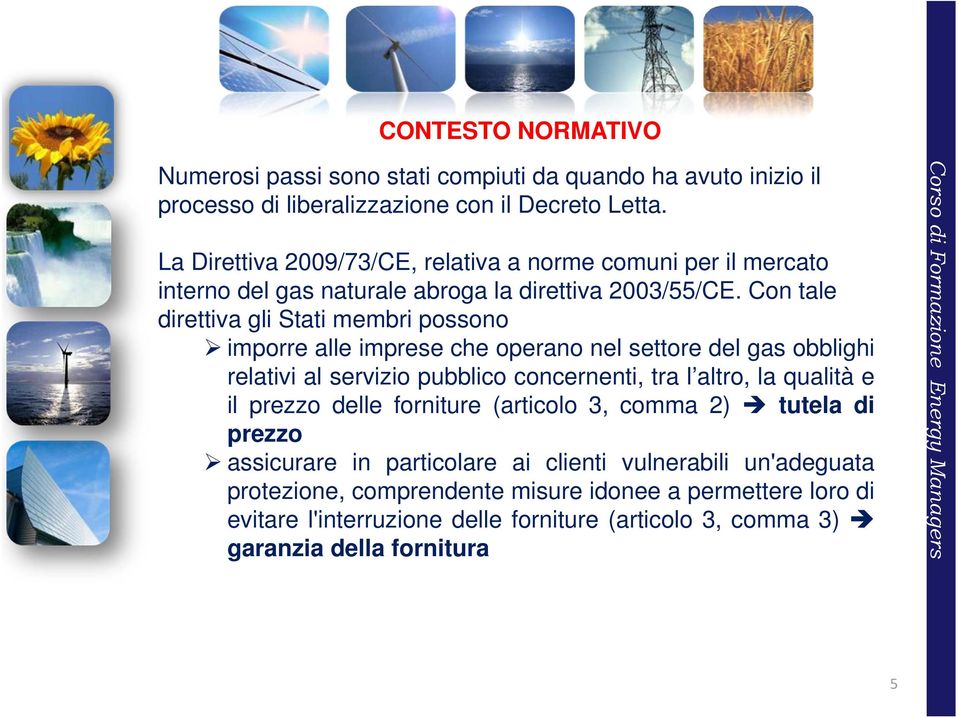 Con tale direttiva gli Stati membri possono imporre alle imprese che operano nel settore del gas obblighi relativi al servizio pubblico concernenti, tra l altro, la qualità e