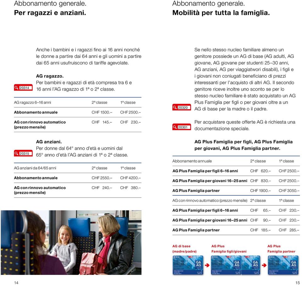 Per bambini e ragazzi di età compresa tra 6 e 16 anni l AG ragazzo di 1ª o 2ª classe. AG ragazzo 6 16 anni 2ª classe 1ª classe Abbonamento annuale CHF 1500. CHF 2500.