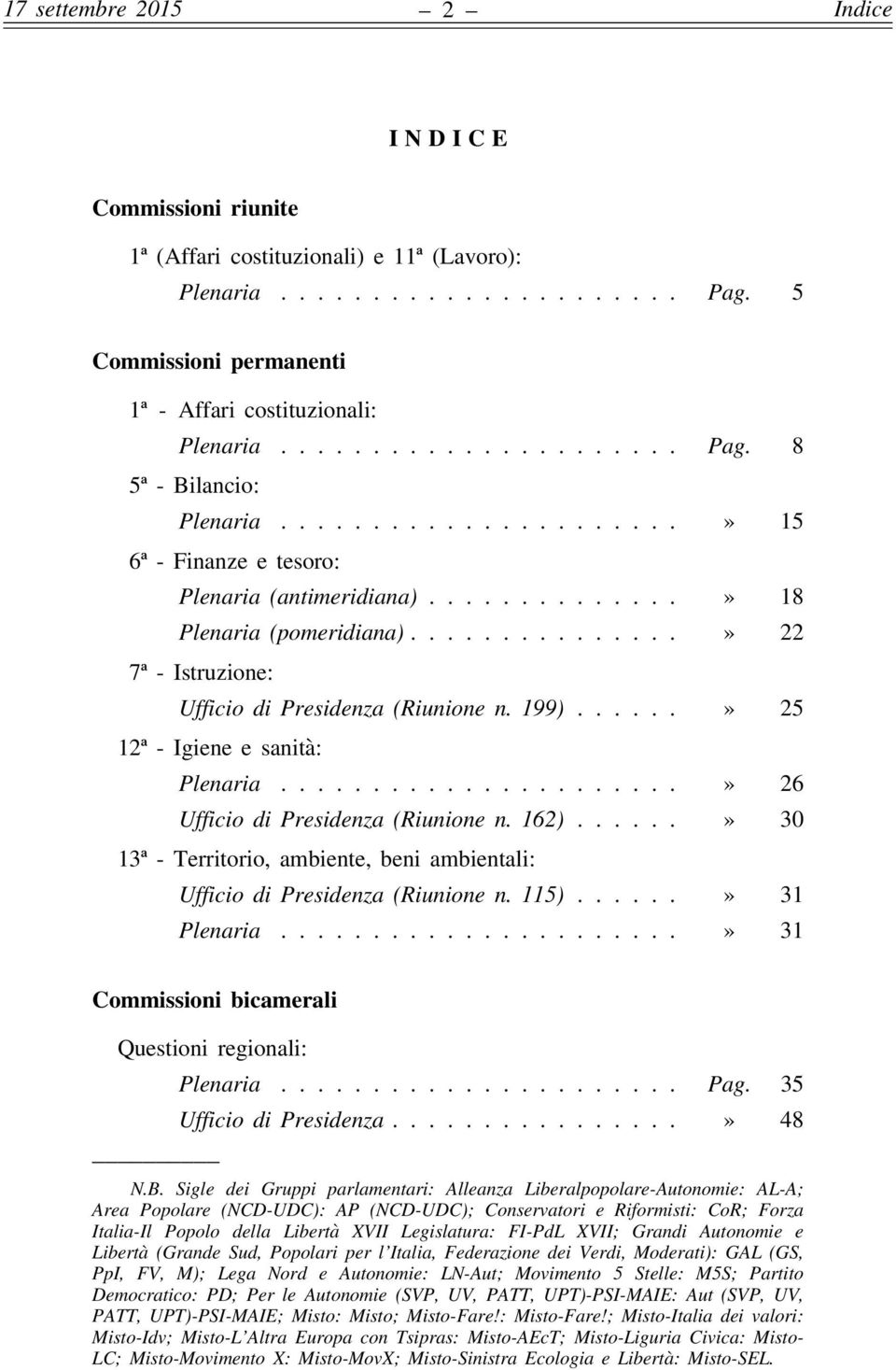 .....» 25 12ª - Igiene e sanità: Plenaria......................» 26 Ufficio di Presidenza (Riunione n. 162)......» 30 13ª - Territorio, ambiente, beni ambientali: Ufficio di Presidenza (Riunione n.