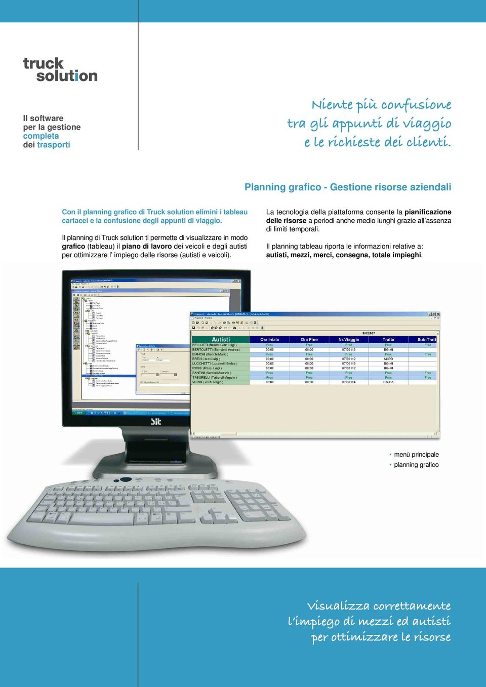 Il planning di Truck solution ti permette di visualizzare in modo grafico (tableau) il piano di lavoro dei veicoli e degli autisti per ottimizzare l impiego delle