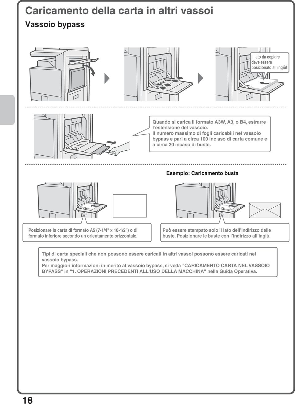 Esempio: Caricamento busta Posizionare la carta di formato A5 (7-1/4" x 10-1/2") o di formato inferiore secondo un orientamento orizzontale.