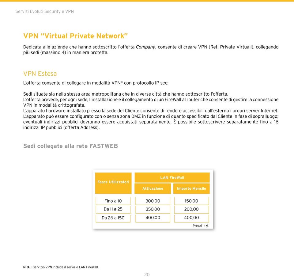 VPN Estesa L offerta consente di collegare in modalità VPN* con protocollo IP sec: Sedi situate sia nella stessa area metropolitana che in diverse città che hanno sottoscritto l offerta.