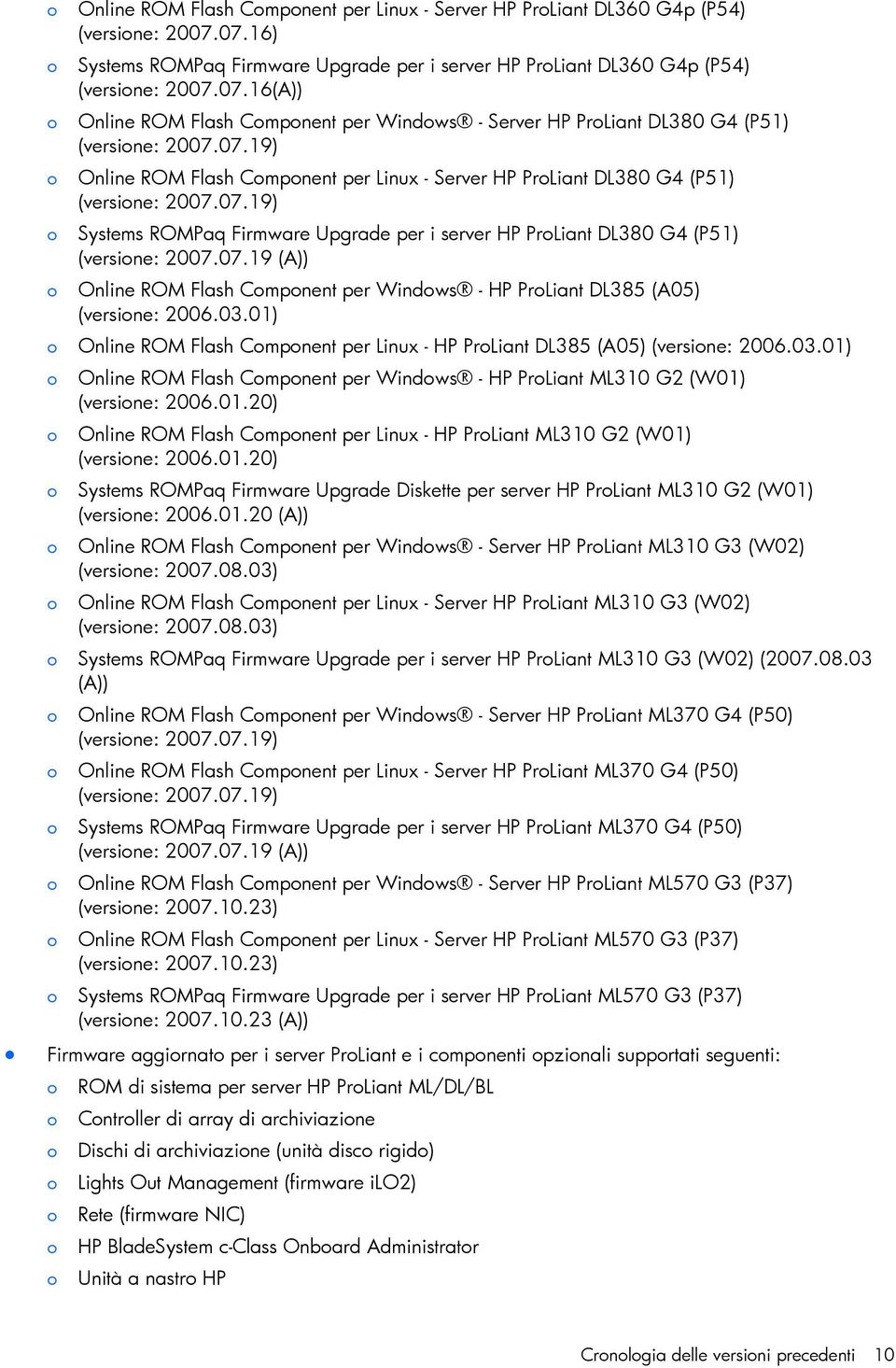 03.01) Online ROM Flash Cmpnent per Linux - HP PrLiant DL385 (A05) (versine: 2006.03.01) Online ROM Flash Cmpnent per Windws - HP PrLiant ML310 G2 (W01) (versine: 2006.01.20) Online ROM Flash Cmpnent per Linux - HP PrLiant ML310 G2 (W01) (versine: 2006.