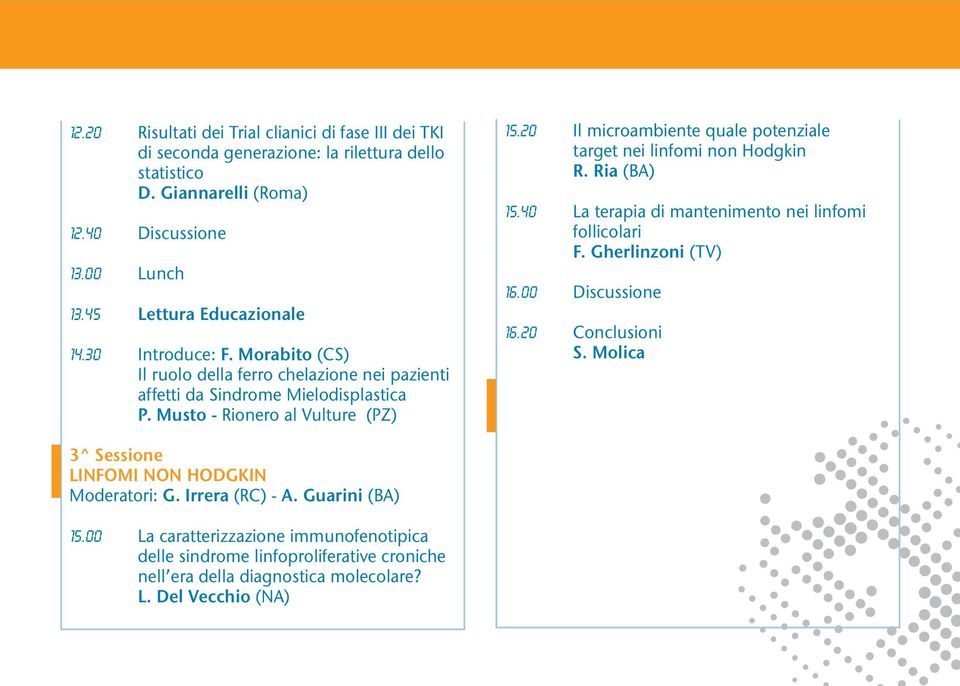 20 Il microambiente quale potenziale target nei linfomi non Hodgkin R. Ria (BA) 15.40 La terapia di mantenimento nei linfomi follicolari F. Gherlinzoni (TV) 16.00 Discussione 16.