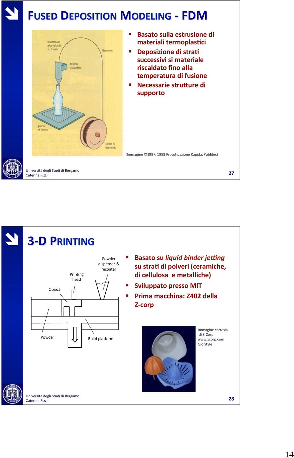 PRINTING Object Printing head Powder dispenser & recoater Basato su liquid binder jebng su stra9 di polveri (ceramiche, di cellulosa e