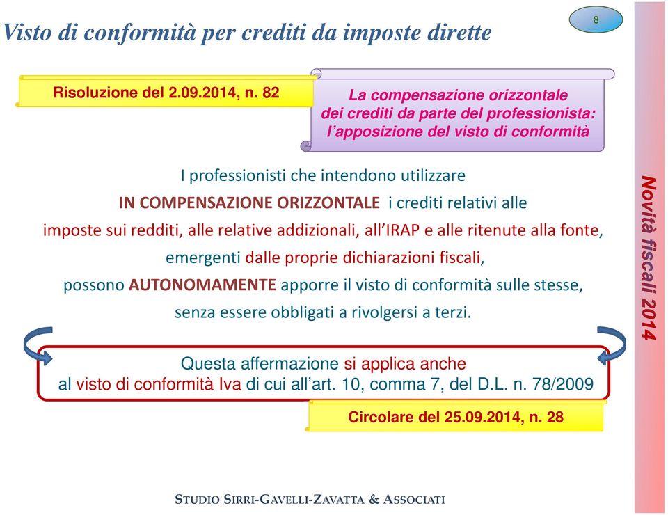 ORIZZONTALE i crediti relativi alle imposte sui redditi, alle relative addizionali, all IRAP e alle ritenute alla fonte, emergenti dalle proprie dichiarazioni fiscali,