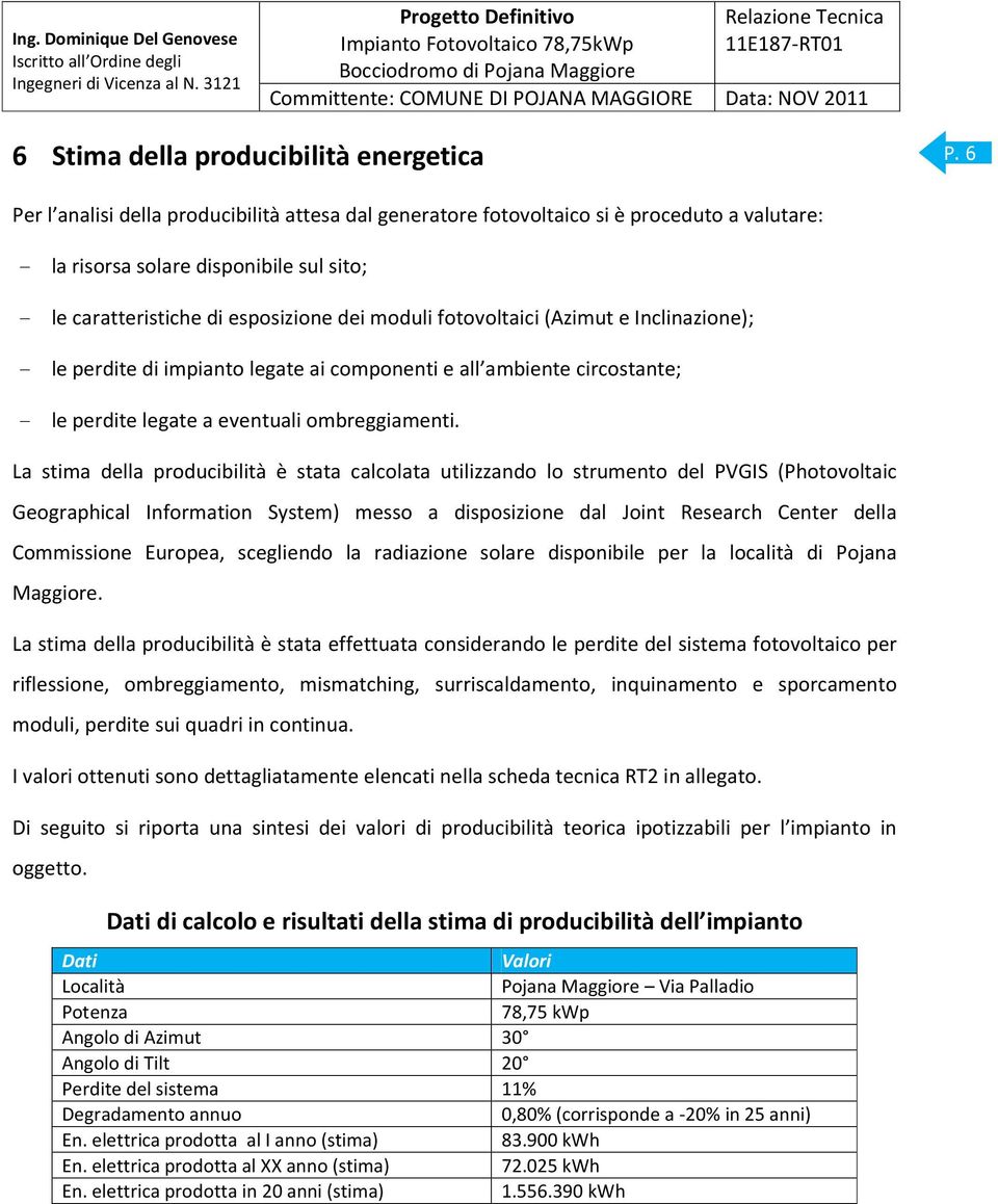 (Azimut e Inclinazione); - le perdite di impianto legate ai componenti e all ambiente circostante; - le perdite legate a eventuali ombreggiamenti.