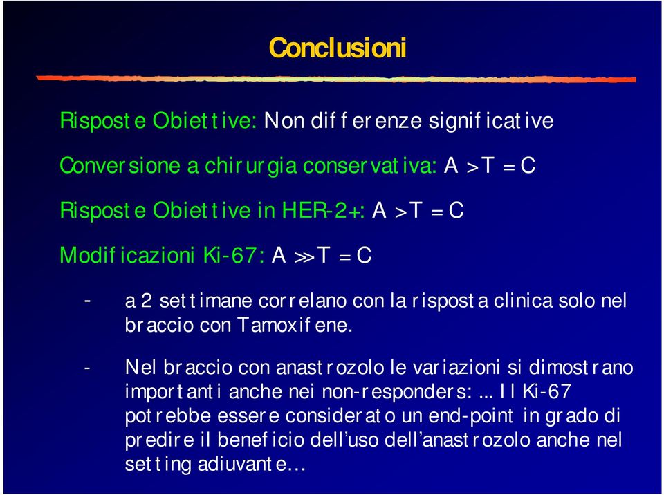 braccio con Tamoxifene. - Nel braccio con anastrozolo le variazioni si dimostrano importanti anche nei non-responders:.